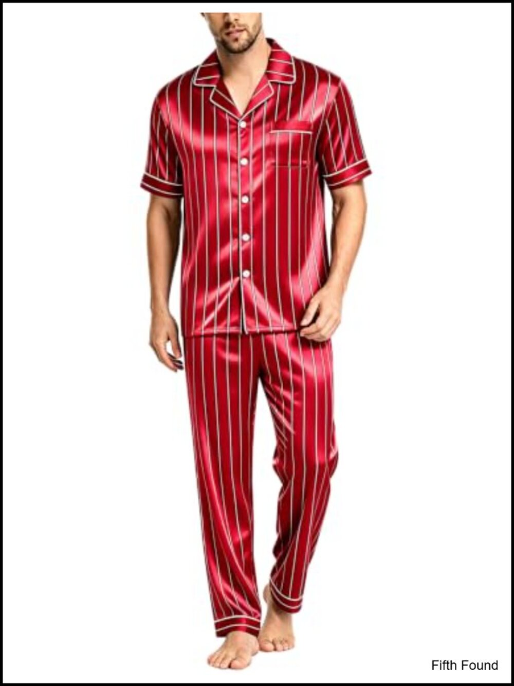 Men's Satin Pajama Set Short Sleeve Button Down Silky Loungewear with Long Pants